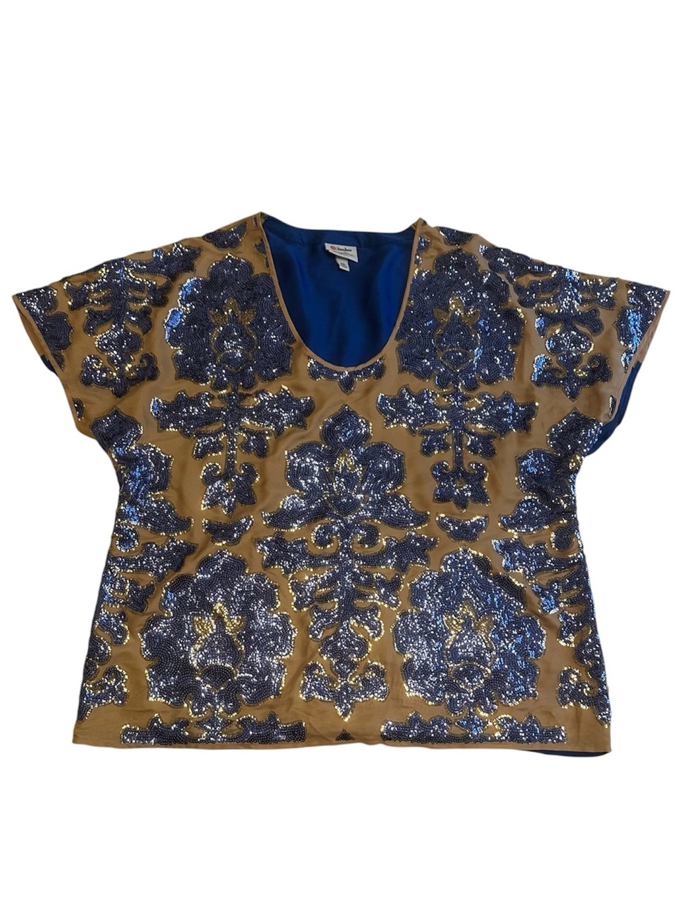 Tracey Reese X Neiman Marcus Sequined Blue and Gold Embellished Women's Top